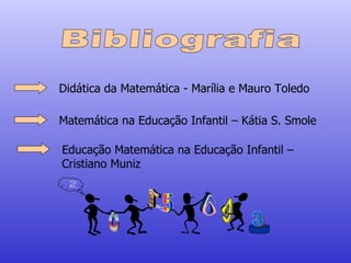 Bibliografia Didática da Matemática - Marília e Mauro Toledo Matemática na Educação Infantil – Kátia S. Smole Educação Matemática na Educação Infantil – Cristiano Muniz 