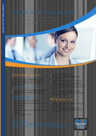 SE G UR O D E V I D A PARA E M PRESAS
Com os Seguros de Vida de Apólices Específicas da CAIXA, além de ter
um produto que ajuda a reter seu quadro de funcionários, você ainda
tem diversas coberturas personalizadas, a preços competitivos e
flexibilidade nas formas de pagamento.
COMO CONTRATAR?
Entre em contato com a PAR CORRETORA, pelo telefone 0800 601 8080, ou fale com o seu gerente
de relacionamento pessoa jurídica da CAIXA. Acesse também: www.caixaseguros.com.br.
C a r a c t e r í s t i c a s
O produto é oferecido para empresas com 100 ou
mais funcionários e permite, inclusive, indenizações
diferenciadas por cargos ou outros critérios que você
venha a necessitar.
DUAS OPÇÕES DE COBERTURAS BÁSICAS
• Morte por Causa Natural – Modalidade Vida em Grupo;
• Morte Acidental – Modalidade Acidentes Pessoais
Coletivos.
OPÇÕES DE COBERTURAS ADICIONAIS PARA
PERSONALIZAR SEU SEGURO
• Indenização Especial por Morte Acidental;
• Indenização Permanente Total ou Parcial por Acidente;
• Morte do cônjuge;
• Morte de filhos;
• Cobertura para Doenças Crônicas Graves em Estágio
Avançado;
• Doenças Congênitas Graves;
• Adiantamento de Auxílio-funeral;
• Indenização para Rescisão Trabalhista no Caso
de Falecimento;
• Despesas Médico-Hospitalares e Odontológicas;
• Auxílio-alimentação – em caso de falecimento do
segurado, os beneficiários receberão uma indenização
no valor contratado, além da indenização em função
da morte;
• Serviço de Assistência Funeral Familiar para o
funcionário da empresa, seu cônjuge/ companheiro
e filhos de até 21 anos.
D i f e r e n c i a i s
• Débito em conta ou cartão de crédito CAIXA, com
pagamentos mensais;
• Indenizações até R$ 600 mil por funcionário e
produtos complementares para indenizações até
R$ 1 milhão.
SEGURODEVIDAPARAEMPRESAS
 