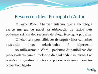 Pesquisa do conceito de HipertextoHipertexto: Hipertexto é o termo que remete a um texto em formato digital, ao qual se agregam outros conjuntos de informação na forma de blocos de textos, palavras, imagens ou sons, cujo acesso se dá através de referências específicas denominadas hiperlinks, ou simplesmente links.