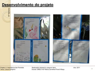Desenvolvimento do projeto
            12ª Semana




Projeto: A Importância das Florestas   Realização: Andreá A.I.Joaquim Verni                Ano: 2011
Tema: Cultura Indígena                 Escola: UMEE Profª Maria Carmelita Proost Villaça               34
 