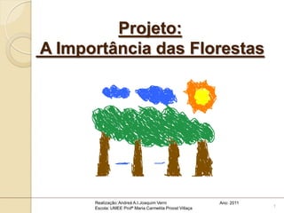 Projeto:
A Importância das Florestas




      Realização: Andreá A.I.Joaquim Verni                Ano: 2011
      Escola: UMEE Profª Maria Carmelita Proost Villaça               1
 