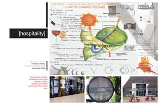 [hospitality]




      PROJECT CLIENT
        Inniskillin Winery
  PROJECT COMPLETED
         November 2008



        The process of photo-
       synthesis involving the
             phases of catch,
          change and release
      according to the human
                          eye.
 