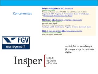 Concorrentes




               Instituições renomadas que
                já tem presença no mercado
                digital.
 