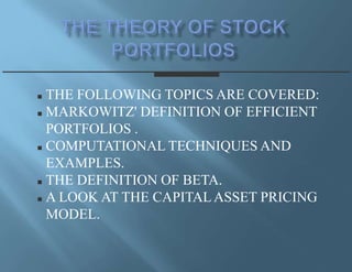THE THEORY OF STOCK PORTFOLIOS ,[object Object]