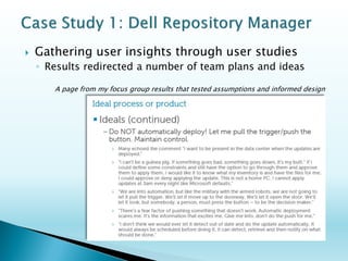 Some ISSUES to resolve in old version: 
◦Separate versions for data center hardware (server, storage and network) and client (laptop and PC) 
◦No central storage of repositories (no database) 
◦No clear starting point for the user 
◦Poor layout and organization of interface elements 
◦Lack of object and visual consistency 
◦Filter pane issues 
Always present even when nothing to filter 
Poorly associated with objects being filtered 
Often mistaken as navigation  