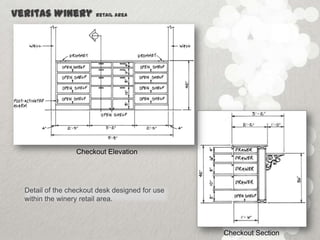 Veritas Winery          Retail Area




                  Checkout Elevation




  Detail of the checkout desk designed for use
  within the winery retail area.



                                                 Checkout Section
 