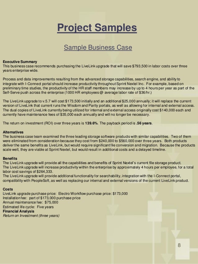sample business case for software purchase