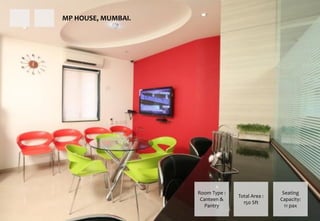 Seating
Capacity:
11 pax
Total Area :
150 Sft
Room Type :
Canteen &
Pantry
MP HOUSE, MUMBAI.
 