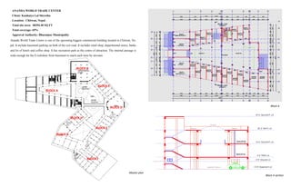 ANANDA WORLD TRADE CENTER
Client: Kanhaiya Lal Shrestha
Location: Chitwan, Nepal
Total site area: 48394.40 SQ FT
Total coverage: 65%
Approval Authority: Bharatpur Municipality
BLOCK A
BLOCK E
BLOCK D
BLOCK C
BLOCK B
BLOCK H
BLOCK G
BLOCK F
Ananda World Trade Centre is one of the upcoming biggest commercial building located in Chitwan, Ne-
pal. It include basement parking on both of the exit road. It includes retail shop, departmental stores, banks
and lot of hotels and coffee shop. It has recreation park as the centre of attraction. The internal passage is
wide enough for the E-rickshaw from basement to reach each store by elevator.
Master plan
Block A section
Block A
 