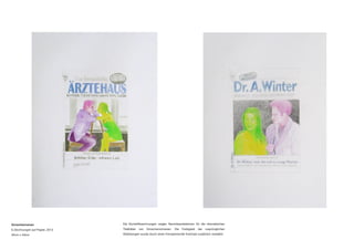 Groschenroman
6 Zeichnungen auf Papier, 2013
32cm x 40cm
Die Buntstiftzeichnungen zeigen Neuinterpretationen für die dramatischen
Titelbilder von Groschenromanen. Die Farbigkeit der ursprünglichen
Abbildungen wurde durch einen Komplementär Kontrast zusätzlich verstärkt.
 