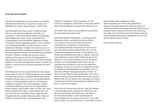 Eindeutige Mehrdeutigkeit
„Der Wert der Imagination ist, durch Intuition und Intensität
tieferreichende Erkenntnisse zu gewinnen, als sie an der
Oberfläche der Dinge zu liegen scheinen.“ (John Ruskin)
Die Vieldeutigkeit des Lebens steckt im Detail und liegt
tiefer als es die Oberfläche offenbart. Die Dinge und
Lebewesen in Arnika Mülls Werken erfassen die eindeutige
Mehrdeutigkeit des Lebens. Indem die Künstlerin die
Symbolhaftigkeit hinter der teilweise alltäglichen Fassade
mit tradierten Bedeutungsebenen gekonnt mischt, entstehen
neue Interpretationsansätze, die das Individuum und die
Gesellschaft reflektieren. Gerade in ihren Zeichnungen und
Wandmalereien eröffnen sich Bedeutungshorizonte, die erst
bei tiefgründiger Betrachtung hinter die scheinbare Simplizität
der klaren, filigranen Linienführung erkennbar werden.
Skelette und Knochen als Zeichen der Vergänglichkeit, im
Käfig gefangene Vögel, die die Grenzen der Freiheit aufzeigen,
begegnen uns ebenso wie Fledermäuse, Rosen, Schwäne und
andere im Laufe der Zeit zu Symbolen gewordene Elemente
der Natur.
Der Werkkomplex mit dem programmatischen Titel „Surgite
mortui venite ad Judicium“ (2009) thematisiert unter anderem
die Geschichte des durch die Medien bekannt gewordenen
schwarzen Trauerschwans, der sich in ein deutlich größeres
Tretboot in Schwanengestalt verliebt hat. Die Zeichnung
spiegelt die monogame Treue einer paradoxen, Unglück
verheißenden Beziehung wieder. Das Tier folgt ergeben
seinem künstlich reproduzierten Abbild. Im Fokus des Zyklus’
steht der Kreislauf des Lebens, versinnbildlicht durch die
aus einem Knochen wachsenden Rosen. Selbst aus dem
Anorganischem kann wieder Leben erwachsen. Reale und
künstlich reproduzierte Natur, wie Plastikblumen oder
Tretboote in Tiergestalt, treffen aufeinander; sie sind
schwer von einander zu unterscheiden und erzeugen gerade
durch diese Kombination eine spannende Reibung, die zu
der Einsicht führt, dass im Grunde selbst im Unanimierten
die Quintessenz des Lebens steckt.
Arnika Mülls jüngste Papierarbeiten „Lichtzwang“ (2010)
präsentieren Status- und Machtsymbole wie Obelisk
und Diamant sowie mystische Tiere, die aus einer
unergründlichen Lichtquelle von innen Strahlen.
Dem sehenden Blick der Kleinformate wird durch die auf
dem Flohmarkt erworbenen Bilderrahmen, die von einer
unbekannten Vergangenheit zeugen, Einhalt geboten. Die
Anordnung der Bleistiftzeichnungen ist variabel, sodass die
unterschiedlichen, phantomhaften Motive wie Spuren der
Geschichte mit einander kollidieren und neue Sinnebenen
erzeugen. Es sind einprägsame Bilder, deren intensive
Strahlkraft über den Rahmen hinaus auf den Betrachter
überspringt, ihn einnimmt und sich ins Gedächtnis einprägt.
Die Bedeutung des Abgebildeten ist wandelbar, nicht nur
durch die vielfältigen Hängungsvariationen, sondern vor
allem durch die Tatsache, dass die Sinnbilder mit der Zeit in
andere inhaltliche Zusammenhänge hineinwachsen können.
Welchen Wert wird ein Diamant, der heutzutage auch ebenso
künstlich aus der Asche eines Verstorbenen gefertigt werden
kann, in naher Zukunft haben?
Wie schnell sich Rituale ändern können, zeigt die Künstlerin
in ihrer Wandzeichnung „Auslaufmodel“ (2010). Nur noch
der schwarze Schatten der Erinnerung an den Brauch
des Hochzeitsschrankes, in dem das Brautpaar die
Hochzeitsgeschenke verwahren und ehren kann, ist an der
Wand zu sehen. Als wäre der Schrank, von der Stelle, an der er
jahrzehntelang stand, weggerückt worden.
Welche Vorstellung wir mit der stark abstrahierten,
flächigen Darstellung assoziieren, hängt ganz davon ab,
welche individuellen Erfahrungen auf unsere Wahrnehmung
eingewirkt haben. Ebenso könnte man in der Zeichnung
eine Orgel, einen Beichtstuhl oder einen Roboter erkennen.
Unser Vorstellungsvermögen ist geprägt von der Zeit und
den Umständen unseres Lebens.
			
(Text: Marietta Laturnus)
 