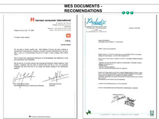 MES DOCUMENTS -
RECOMENDATIONS
 