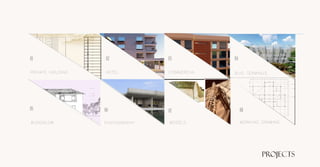 01 02 03 04
PRIVATE HOUSING HOTEL COMMERCIAL
05
BUNGALOW
BUS TERMINUS
PHOTOGRAPHY MODELS
06 07 08
PROJECTS
WORKING DRAWING
 