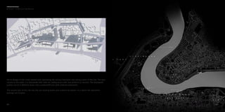 My re-design of the creek started with seperating the various functions into various parts of the site. The part
closest to the water is a boardwalk with stalls for selling local crafts and artifacts to tourists. The boardwark
pushes out at 3 different areas onto a maskeshift pier with seafood restaurants.
The second part of the site has the pre-existing banks and commercial towers. It is where the basement
parkings are located.
2 3
u r b a n r e d e v e l o p m e n t
2 4
 