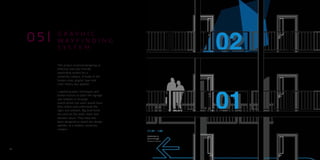 This project involved designing an
effective and user friendly
wayfinding system for a
university campus. A study of the
human scale, graphic type and
color theory was applied.
I applied graphic techniques and
human factors to place the signage
and symbols in strategic
places where the users would most
lkely notice and understand the
signs and symbols. Big bold fonts
are used on the walls, stairs and
elevator doors. They have also
been designed to match the design
aethetic of a modern university
campus.
0 5
3 1
G R A P H I C
W A Y F I N D I N G
S Y S T E M
 