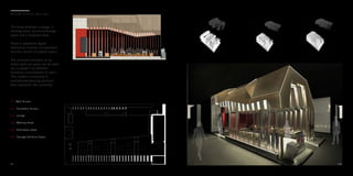 0 1 Main Access
02 Secondary Access
0 3 Lounge
0 4 Meeting Areas
0 5 Information Desk
0 6 Storage/Technical Space
The kiosk provides a lounge. 3
meeting areas, technical/storage
space and a reception desk.
There is additional digital
interactive function incorporated
into the central circulation space.
The structure functions as an
entire piece yet parts can be taken
out to adapt it to different
functions, environments & users.
This creates a functional &
aesthetically pleasing structure
that represents the university.
07
n a j a h k i o s k d e s i g n
0 8
 