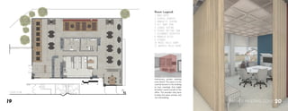2019
1. Main Entry
2. Service Counter
3. Banquette Seating
4. Get-Away Zone
5. Lounge Seating
6. Private Meeting Zone
7. Secondary Entry/Exit
8. Manager Office
9. Storage
10. Men’s Toilet Room
11. Women’s Toilet Room
Room Legend:
PRIVATE MEETING ZONE
Preliminary private meeting
zone sketch. The space is to be
used by tenants in the building
to host meetings that might
be better suited outside of the
office. The wooden slats were
to keep the space private, but
not intimidating.
floor plan
 