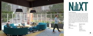6
Client:
Steelcase NEXT
Commercial Real Estate Firm
Programs Used:
Revit
Photoshop
Indesign
IllustratorYear:
Senior Fall 2018
Location:
1445 Market Street
Denver, Colorado 80202
Concept Statement
The main conceptual driver for the design is the use of color, light,
and texture to create a physical environment which fosters mental
engagement while still feeling relaxed, inspired, and collaborative.
The aesthetic solution is a unique “resi-mmercial” look that connects
to the NEXT brand and company identity while still fostering a sense
of place within the LoDo district. Exposed ceilings provide height
and pattern through structure while lowered ceiling zones give the
opportunity to play with cove lighting to create a softer, yet still
dramatic effect. A variety of textural walls connect to the eclectic
and historic atmosphere of this surrounding context and aspects of
biophilia. Furniture selections and accessories to help create choice
within the workplace.
 