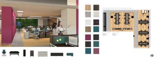 A 10
a typ.
b typ.
e typ.
f typ.
g typ.
c typ.
11
12
4
5
WORK STATION A
Room #11
Seating for 12
WORK STATION B
Room #4
Seating for 12
d typ.
FLOORING LAMINATES
PAINT TEXTILES
ZOOMED IN OFFICE FLOOR PLAN
open office 2
open office 1
OPEN OFFICE 2
 