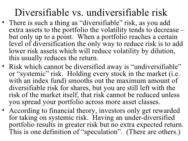 Essays diversifiable risks and undiversifiable