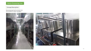 37
Raisin processing line for an Greek client.
Used SolidWorks software throughout.
Raisin Processing Line
37
Concept Description
 