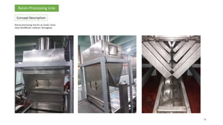 38
Raisin processing line for an Greek client.
Used SolidWorks software throughout.
Raisin Processing Line
38
Concept Description
 
