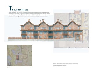 T       he Judah House
    Judah Residence was our final project for Architectural Presentation class. It was extremely
    important in this project to maintain control of the medium by building color and tone density
    and mixing color gradually. The project included drafting a site plan, floor plan and two
    elevations. Rendering and drafting took a total of one hundred sixty hours to complete.




                                              medium: hand - drafted, pantone markers and
                                              prisma

                                                colored pencils




                                                                                                     Medium: hand - drafted, pantone markers and prisma, colored pencils

                                                                                                     Designed by: MacCracken Architects
site plan
 