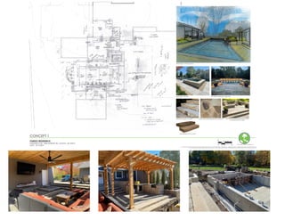16’
8’
4’
0’
N
Scale 1/8”=1’-0”
CONCEPT 1
PARSIO RESIDENCE
PREPARED FOR: 4380 SUNBURY RD, GALENA, OH 43074
DATE: 4/17/2023
NOTE: THIS DRAWING IS THE ORIGINAL WORK OF HIDDEN CREEK LANDSCAPING INC. CREATED SPECIFICALLY FOR THIS PROJECT. THESE DRAWINGS MAY NOT BE DISCLOSED, USED OR DUPLICATED IN ANY WAY
WITHOUT THE WRITTEN CONSENT OF HIDDEN CREEK LANDSCAPING INC. HIDDEN CREEK LANDSCAPING INC. RESERVES THE RIGHT TO SUBSTITUTE PLANTS DUE TO AVAILABILITY AND QUALITY.
www.hiddencreeklandscaping.com
PERSPECTIVE CONCEPT SKETCH
RAISED SPA CONCEPT SCUPPER PLANTER BED OVER POOL
BLACK HILLS RUSTIC CUT STEPS BLACK HILLS RUSTIC IRREGULAR FLAGSTONE INDIANA FULL COLOR LIMESTONE PATTERN
FLAGSTONE AND CUT STEPS
TENNESSEE BROWN CUT STEPS
 