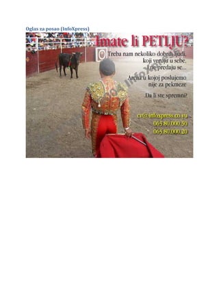 Oglas za posao (InfoXpress)
 