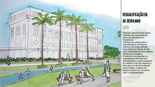 REQUALIFICaçãoda
Av.beiramar
2010
Proposta desenvolvida como
trabalho de conclusão do
curso de Arquitetura e
Urbanismo.
Consiste no estudo para a
requaliﬁcação urbana do
entorno da antiga estação
ferroviária da cidade de São
Luís, localizada em às margens
da foz do rio Bacana.
A base da intervenção é a
transferência do fluxo de
veículos para a parte posterior
do edifício a ﬁm de resgatar a
área que um dia foi ocupada
pelos trilhos, criando um
espaço público de convívio,
lazer e contemplação.
 