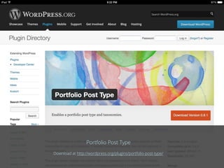 Portfolio Post Type
Download at http://wordpress.org/plugins/portfolio-post-type/
 
