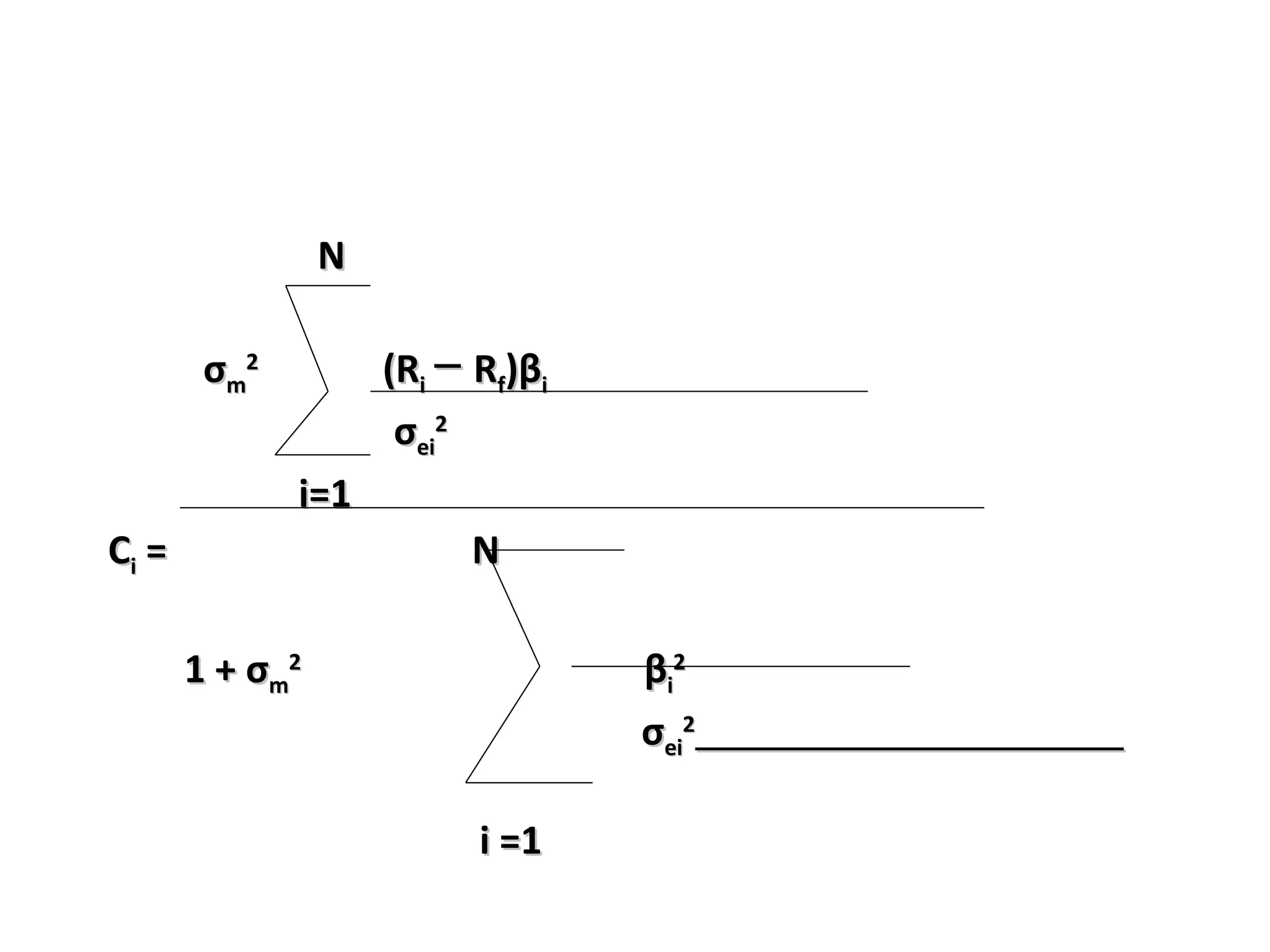N σ m 2 (R i ─ R f )β i σ ei 2 i=1 C i = N 1 + σ m 2 β i 2 σ ei 2 i =1