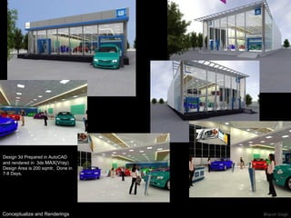 Conceptualize and Renderings Design 3d Prepared in AutoCAD and rendered in  3ds  MAX(Vray ) Design Area is 200 sqmtr,  Done in 7-8 Days,  