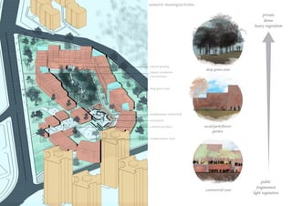 isometric massing/activities
commercial zone
social park/flower
garden
deep green zone
public
fragmented
light vegetation
private
dense
heavy vegetation
deep green zone
multipurpose central hall
social park
commercial plaza
typical circulation
core/entrance
typical opening
outdoor sports court
 