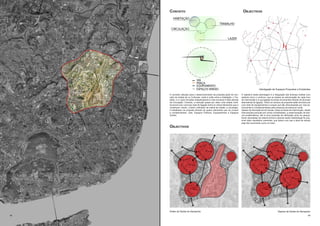 Conceito                                                                    Objectivos




                                                                                                  Interligação de Espaços Propostos e Existentes

     O conceito utilizado para o desenvolvimento da proposta parte do con-      O objectivo desta abordagem é a integração das diversas malhas num
     ceito de cidade de Le Corbusier, onde a união entre a Habitação, o Tra-    sistema único e contínuo, que se baseia na estruturação de cada foco
     balho, e o Lazer (funções indispensáveis à vida humana) é feita através    de intervenção e a sua ligação às áreas envolventes através de diversas
     da Circulação. Contudo, a intenção passa por obter uma cidade multi-       alternativas de ligação. Todos os núcleos da proposta estão servidos por
     funcional com uma boa rede de ligação entre os vários elementos que a      uma rede de equipamentos e praças que são atravessadas por vias es-
     constituem. Assim, o factor unificador da malha da cidade, a circulação,   truturantes e complementadas pela presença da estrutura verde.
     é trabalhado na proposta através de quatro elementos que se cruzam         Apesar da discrepância de escala, todas as áreas de intervenção, desde
     e complementam: Vias, Espaços Públicos, Equipamentos e Espaços             intervenções pontuais em zonas consolidadas, a reestruturação de bair-
     Verdes.                                                                    ros problemáticos, até à nova proposta de edificação junto ao parque,
                                                                                foram abordadas da mesma forma e através desta metodologia foi pos-
                                                                                sível obter resultados coerentes, que fazem com que a área de estudo
                                                                                seja lida novamente como um todo.
     Objectivos




     Antes da Saída do Aeroporto                                                                                     Depois da Saída do Aeroporto
48                                                                                                                                                   49
 