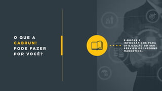 e - b o o k s e
i n f o g r á f i c o s pa r a
u t i l i z a ç ã o d o s e u
s e r v i ç o d e i n b o u n d
m a r k e t i n g .
o q u e a
c a b r u n !
p o d e fa z e r
p o r v o c ê ?
 