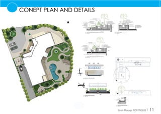 Leen Maraqa PORTFOLIO I 11
Conept Plan and Details



SHRUBS
Fill material Refer to STR
WATERPROOF MEMBRANE W/PROTECTION BOARD
PLANTING MEDIUM (AS SPECIFIED)
(MIN. SLOPE 0.5%), MIN. THICKNESS 40MM
MULCH 75MM, REFER TO PLAN
DRAINAGE SHEET LAYER (DRAIN MAT)
GEOTEXTILE FILTER FABRIC
FILLING MATERIAL- REFER TO STRUCTURE


CEMENT MORTAR
WATER PROOF
R.F.CONCRETE SLAB
TILES AS SPECIFIED
CEMENT MORTAR
WATER PROOF
R.F.CONCRETE SLAB
TILES AS SPECIFIED
Base Course






Filling material refer to STR
CEMENT MORTAR
COPPING STONE
FOR DRAINAGE, REFER TO
ENV DWGS
PLANTING MEDIUM (AS SPECIFIED)
GEOTEXTILE FILTER FABRIC
UV RESISTANT GEOTEXTILE PROTECTION
LAYER & WATERPROOFING EPDM
MEMBRANE, REFER TO AR DWGS
CLIMBER
A
SECTION A-A
SECTION B-B
WATER
FEATURE
300
200
400
200
15545
DRAIN OUTLET,
REFER TO ME DRAWINGS
POLISHED RIVER STONE
PORCELAIN TILES, LIGHT BEIGE COLOR
2CM MORTAR BED
SCREED CONCRETE
WATERPROOF MEMBRANE
3CM LIMESTONE CLADDING, LIGHT BEIGE COLOR
2CM MORTAR BED
REINFORCED CONCRETE SLAB,
REFER TO ST DRAWINGS
WATERPROOF MEMBRANE
REFER TO PLAN
REFER TO ME DRAWINGS
Seating area Water Feature Detail
SCALE 1:50
Water Feature Details
3000
0.30+
F.F.L.
DELUGE CLOSET
2m²
SECURITY CHECK POINT
17m²
HC TOILET
6m²GENERAL ARCHIVE
29m²
OFFICE
28m²
F.TOILETS
13m²
AIR HANDLING UNITS
37m²
LC ROOM
14m²
LOBBY
11m²
F .TOILETS
23m²
TOILET
5m²
TOILET
8m²
MANAGER ADMIN COMM
44m²
AIR HANDLING UNITS
70m²
TOILET
8m²
MAIN SECURITY CONTROL
ROOM
39m²
BODY SEARCH
7m²
OPEN SPACE
1011m²
CORRIDOR
36m²
MEETING ROOM
35m²
MEETING ROOM
34m²
MEETING ROOM
52m²
STORAGE
12m²
BREAK OUT SPACE
66m²
FP GREEN ROOM
37m²
AV ROOM
5m²
AUDITORIUM
67m²
STAGE
13m²
STC
24m²
FILING &PRINTING
10m²
OFFICE
31m²
SECURITY SCREENING
96m²
BOH SERVICES
85m²
ENTRANCE
49m²
SECURITY OFFICE
38m²
VEHICULAR CHECK POINT +
CONTROL
20m²
PEDISTRIAN CHECKPOINT +
CONTROL
21m²
GUARD+MONITOR ROOM
13m²
TOILET
7m²
SEC ROOM
37m²
WASTE ROOM
33m²
TOILET
8m²
SECURITY OFFICER BEDROOM
34m²
PRIVATE ELEVATOR LOBBY
25m²
ELEC.
10m²
VIP ELEV RECEPTION LOBBY
126m²
VIP LOBBY LOUNGE
116m²
PRIVATE ARCHIVE
14m²
MANAGER ADMIN COMM
45m²
M.TOILETS
20m²
SECURITY SCREENING
51m²
PRAYER ROOM
94m²
LC ROOM
14m²
KITCHEN
59m²
TRANSFORMES +RMU
153m²
MAIN TELECOM ROOM
32m²
GENERAL DINING
203m²
PRIVATE DINING
85m²
LOUNGE
186m²
ELEC .ROOM
9m²
LC ROOM
14m²
OFFICE
26m²
OFFICE
26m²
General Notes:
1.DO NOT SCALE THE DRAWINGS. THE
CONTRACTOR SHALL VERIFY ALL CONDITIONS
AND DIMENSIONS AT THE JOB SITE PRIOR TO
THE START OF CONSTRUCTION. IF
DISCREPANCIES ARE FOUND, THE ENGINEER
SHALL BE NOTIFIED FOR CLARIFICATION
BEFORE COMMENCING THE WORK.
2.DETAILS NOT SHOWN ARE SIMILAR IN
CHARACTER TO THOSE SHOWN. WHERE
SPECIFIC DIMENSIONS, DETAILS OR DESIGN
INTENT CANNOT BE DETERMINED, CONSULT
THE ENGINEER BEFORE PROCEEDING WITH T
WORK.
3.FINISH FLOOR ELEVATIONS ARE TO TOP OF
FINISHED FLOOR,UNLESS NOTED OTHERWISE
4.ANY DETAILS, SYSTEMS, MATERIALS, (I.E.
ARCHITECTURAL,ELECTRICAL, MECHANICAL,
ETC.) WHICH ARE PROPOSED TO BE CHANGED
MUST FIRST BE REVIEWED BY THE OWNER,
ENGINEER AND GENERAL CONTRACTOR
DRAWINGS. PRIOR TO THE PREPARATION OF
SHOP.
5.CONTRACTOR TO DESIGN AND SUBMIT
WORKSHOP DRAWINGS OF PRECAST UNITS F
ENGINEERS APPROVAL.
6. CONTRACTOR TO SUBMIT MATERIAL SAMPL
FOR ALL SELECTIONS AND SUBMIT TO
ENGINEER FOR REVIEW AND APPROVAL.
7. CONTRACTOR TO APPLY WATER PROOFING
LAYERS AT BASEMENT, ROOF SLABS AND TO
SUBMIT WORKSHOP DRAWINGS FOR ALL
REQUIRED CONNECTIONS TO ENGINEER FOR
REVIEW & APPROVAL.
- LEVEL +0.00 IS EQUIVELENT TO +651.500
DATUM LEVEL.
- CONTRACTOR TO VERIFY ALL LEVELS AT SIT
& REPORT ANY DISCREPANCY TO DO. TO
COMMENCEMENT OF WORKS.
Rev Date Description Ap
DRAWN
DESIGNED
CHECKED
APPROVED M.F.
M.A.
L.M.
L.M.
SCALE:
Date:
Job#:
S16103-0100D
11/06/2017
Project Name:
ADMINISTRATION
BUILDING IN
RIYADH
Key Plan:
KSA, RIYADH
NORTH
QIBLocation:
Plot No.: CF_7
Client:
Consultant:
Sheet Title
Phase Sheet
Number
Trade ReProject No.
LSFD AS16103-0100D
Pack.
PK1
DRAFT FINAL DESIGN
A 11/06/17 PRELIMINARY ISSUE M.
Entrance area Water Feature Detail
SCALE 1:50
18
19
Seating area Water Feature Detail
SCALE 1:25
20
503
HARDSCAPE AND SOFTSCAPE
DETAILS
A.S
REFER TO
SHRUBS
TREE PLANTING
EQUALLY AROUND ROOTBALL
MIN 200MM DEPTH FIN.GRADE
FERTILIZER TABLETS SPACED
AS PER MANUFACTURERS INSTRUCTIONS
LIGHT WEIGHT SCREED CONCRETE SLOPED TO DRAIN
WATERPROOF MEMBRANE W/PROTECTION BOARD
PLANTING MEDIUM (AS SPECIFIED)
(MIN. SLOPE 0.5%), MIN. THICKNESS 40MM
MULCH 75MM, REFER TO PLAN
DRAINAGE SHEET LAYER (DRAIN MAT)
GEOTEXTILE FILTER FABRIC
GROUNDCOVER
OPENING IN WALL, PLANTERS ARE CONNECTED
T.O.W
T.O.W
T.O.W
T.O.W
F.F.L
TO DRAIN SYSTEM
MORTAR 30MM
UV RESISTANT GEOTEXTILE
PROTECTION LAYER
WATERPROOFING EPDM MEMBRANE
100MM THICK EXTRUDED
POLYSOCYANURATE INSULATION (PIR)
SCREED LAID TO FALL
MIN 300 MM
REINFORCED CONCRETE SLAB,
REFER TO ST DRAWINGS
40MM THICK GRANITE TILES, FOR PATTERN
AND COLOR REFER TO PLAN
SLOPE DOWN
REINFORCED CONCRETE WALL,
REFER TO ST DRAWINGS
REINFORCED CONCRETE WALL,
REFER TO ST DRAWINGS
REINFORCED CONCRETE SLAB, REFER TO ST DRAWINGS
REFER TO PLAN
REFER TO PLAN
REFER TO PLAN
AR DWGS
REFER TO PLAN
REFER TO PLAN
35MM WHITE STONE CLADDING
30MM MORTAR
35MM WHITE STONE COPING
ROOTBALL
ANCHOR WITH
WIRE MESH
BASE
REFER TO
SHRUBS/ GROUNDCOVER
TREE PLANTING
LIGHT WEIGHT SCREED CONCRETE SLOPED TO DRAIN
WATERPROOF MEMBRANE W/PROTECTION BOARD
PLANTING MEDIUM (AS SPECIFIED)
(MIN. SLOPE 0.5%), MIN. THICKNESS 40MM
MULCH 75MM, REFER TO PLAN
DRAINAGE SHEET LAYER (DRAIN MAT)
GEOTEXTILE FILTER FABRIC
OPENING IN WALL, PLANTERS ARE CONNECTED
T.O.W
T.O.W
T.O.W
F.F.L
TO DRAIN SYSTEM
MORTAR 30MM
UV RESISTANT GEOTEXTILE
PROTECTION LAYER
WATERPROOFING EPDM MEMBRANE
100MM THICK EXTRUDED
POLYSOCYANURATE INSULATION (PIR)
SCREED LAID TO FALL
MIN 300 MM
REINFORCED CONCRETE SLAB,
REFER TO ST DRAWINGS
40MM THICK GRANITE TILES, FOR PATTERN
AND COLOR REFER TO PLAN
SLOPE DOWN
REINFORCED CONCRETE WALL,
REFER TO ST DRAWINGS
REINFORCED CONCRETE WALL,
REFER TO ST DRAWINGS
REINFORCED CONCRETE SLAB, REFER TO ST DRAWINGS
REFER TO PLAN
REFER TO PLAN
AR DWGS
REFER TO PLAN
REFER TO PLAN
ROOTBALL
ANCHOR WITH
WIRE MESH
BASE
205
35MM WHITE STONE CLADDING
50MM SAND AND MORTAR
35MM WHITE STONE COPING
REFER TO
GRADING PLAN
T.O.W
PLANTING MEDIUM (AS SPECIFIED)
MULCH 75MM, REFER TO PLAN
GEOTEXTILE FILTER FABRIC
WATERPROOF MEMBRANE W/PROTECTION BOARD
DRAINAGE SHEET LAYER (DRAIN MAT- 4 LAYERS)
LIGHT WEIGHT SCREED CONCRETE SLOPED TO DRAIN
(MIN. SLOPE 0.5%), MIN. THICKNESS 40MM
300REFER TO PLAN
30MM THICK MORTAR BED
40MM THICK NATURAL STONE
UV RESISTANT GEOTEXTILE PROTECTION
LAYER & WATERPROOFING EPDM
MEMBRANE, REFER TO AR DWGS
50MM THICK SAND SETTING BED
LIGHT WEIGHT SCREED CONCRETE
SLOPED TO DRAIN
TREE PLANTING
ROOTBALL
ANCHOR WITH
WIRE MESH
BASE
PLANTING and SHADING STRUCTURE DETAILS
NATURAL S - Overslab
SCALE 1:20
RAISED PLANTERS( GROUNDCOVER< SHRUBS,TREES)- OVER SLAB
SCALE 1:20
RAISED PLANTERS( GROUNDCOVER< SHRUBS,TREES)- OVER SLAB
SCALE 1:20
12 13
14
 