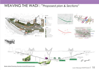 WEAVING THE WADI : “Proposed plan & Sections”
Media: Adobe Photoshop, Illustrator & AutoCAD & pencil colors
Leen Maraqa PORTFOLIO I 18
 