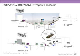 WEAVING THE WADI : “Proposed Sections”
Media: Adobe Photoshop, Illustrator & AutoCAD & pencil colors
Leen Maraqa PORTFOLIO I 20
 