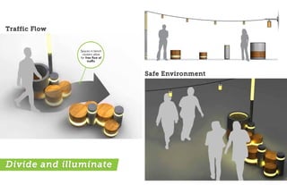 Traffic Flow


               Spaces in bench
                clusters allow
               for free flow of
                    traffic



                                  Safe Environment




Divide and illuminate
 
