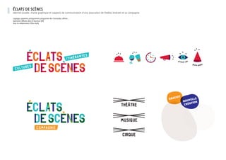 éclats de scènes
Identité visuelle, charte graphique et supports de communication d’une association de théâtre itinérant et sa compagnie
Logotype, papeterie, pictogrammes, programme des Conviviales, affiche…
Spectacles diffusés dans le Vaucluse (84)
Avec la collaboration d’élisa Raffy
gratuit
nouvelle
création
jeune public
premier pas
THÉÂTRE
MUSIQUE
CIRQUE
THÉÂTRE
MUSIQUE
CIRQUE
THÉÂTRE
MUSIQUE
CIRQUE
 