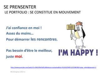 Le dossier de présentation
(cv, lettre, pièces)
Le téléphone
L’entretien
Le stage court
Le stage long
PORTFOLIO
SE PRESENTER
 