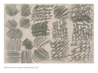 Hachuras com carvão sobre papel jornal.
 