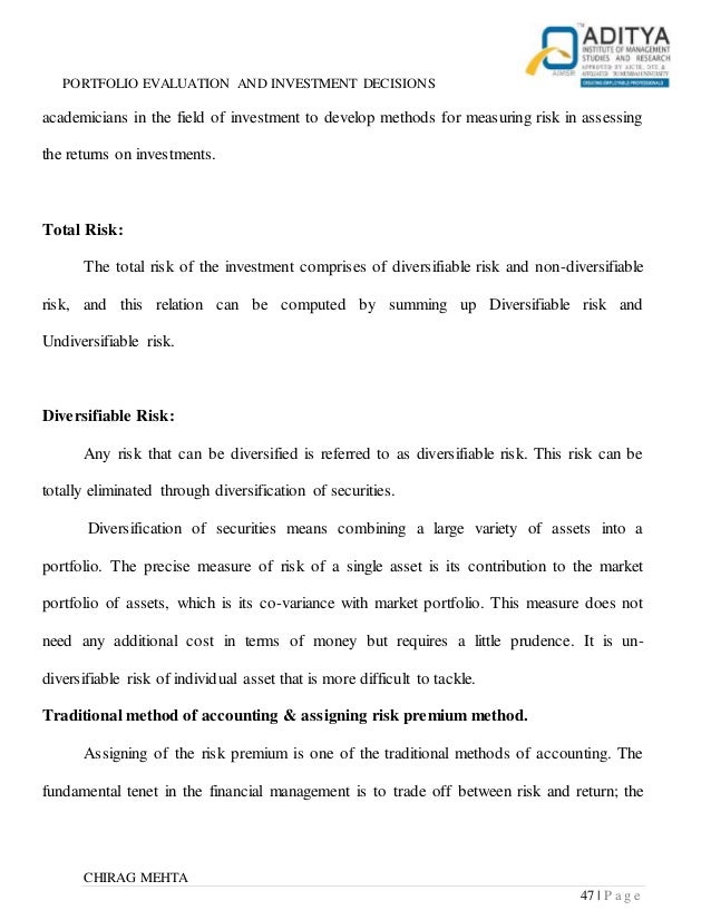 Essays diversifiable risks and undiversifiable