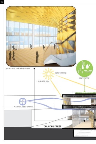 54
VIEW FROM THE MAIN LOBBY
GRASS ROOF
WINTER SUN
SUMMER SUN
NATURAL VENTILATION
CHURCH STREET
 