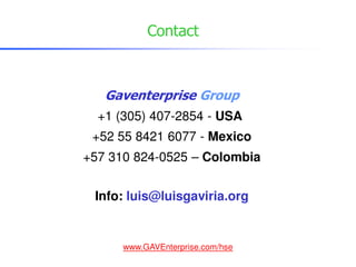 Contact



   Gaventerprise Group
  +1 (305) 407-2854 - USA
 +52 55 8421 6077 - Mexico
+57 310 824-0525 – Colombia


 Info: luis@luisgaviria.org


      www.GAVEnterprise.com/hse
 