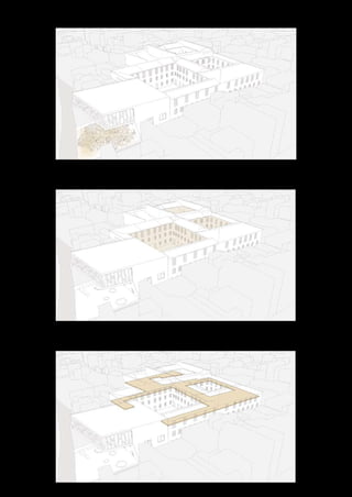 blema del centro
gno nella storia di
ado dell’intera zona.
de Dogana
un’intesa per lo
quisizione di
olungamento del
e della Dogana di
impantana.
di Europei
a giunta provin-
a deciso di
nvocato
ndividere nuove
nziamenti,
i europei, per
el complesso di
stralci funzionali.
Università
ione ﬁno
ura Tabacchi
n seguito ospitò
i sfollati e poi
iversità di
Gioconda
fu certamente
Giocondo,prob-
nda dipinta da
eva vissuto gli
icino alla ﬁglia
monaca a
ella Gherardini è
della prima
11-2012, anche
i non ha trovato
uto al cambio
ad ogni tipo di
ire nel
creare un vuoto urbano
Creare zone di interesse cu-
Alleggerire l’edificio del
Construction of the new covered entrance
blema del centro
no nella storia di
do dell’intera zona.
e Dogana
un’intesa per lo
uisizione di
lungamento del
della Dogana di
mpantana.
di Europei
giunta provin-
deciso di
nvocato
ndividere nuove
ziamenti,
europei, per
el complesso di
stralci funzionali.
Università
one ﬁno
a Tabacchi
n seguito ospitò
sfollati e poi
versità di
Gioconda
u certamente
Giocondo,prob-
da dipinta da
va vissuto gli
cino alla ﬁglia
monaca a
a Gherardini è
della prima
-2012, anche
non ha trovato
to al cambio
ad ogni tipo di
e nel
creare un vuoto urbano
Creare zone di interesse cu-
Alleggerire l’edificio del
Porosità urbana
Identification of the main public spaces
blema del centro
no nella storia di
do dell’intera zona.
e Dogana
un’intesa per lo
uisizione di
lungamento del
della Dogana di
mpantana.
di Europei
giunta provin-
deciso di
nvocato
ndividere nuove
ziamenti,
europei, per
el complesso di
stralci funzionali.
Università
one ﬁno
a Tabacchi
seguito ospitò
sfollati e poi
versità di
Gioconda
u certamente
Giocondo,prob-
da dipinta da
va vissuto gli
cino alla ﬁglia
monaca a
a Gherardini è
della prima
-2012, anche
non ha trovato
to al cambio
d ogni tipo di
e nel
creare un vuoto urbano
Creare zone di interesse cu-
Alleggerire l’edificio del
Porosità urbana
Removing the last floor
 