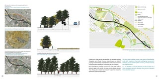 alternative de circulation suite à la suppresion de la sortie 
d’autoroute 31a 
alternatives to the circulation following the highway exit 31a’s 
suppression 
zone à moins de 15 min de la gare à pied et à vélo 
area below of 15 min from the train station by foot and by bike 
voie lente existante (RaVEL) et voie principale mise en place pour 
faciliter l’accessibilité vers le sud des voies 
slow path(RaVEL) and principal new path to improve the 
accessibility between the south and the station 
coupes de principes des chemins à travers le parc 1/200 
flows sections of the path accross the park 1/200 
espace vert amménagé 
espace vert en friche 
zone boisée 
champs 
nouveau réseau voie douce 
projet piste cyclable de la ville de liége 
RAVeL éxistant 
autoroute 
chemin de fer 
zone d’habitation 
zone industriel 
carte de l’usage du sol en relation avec le maillage des nouveaux chemin 1/20000 
map of ground uses in relation with the news paths’web 1/20000 
L’analyse du site permit de délimiter un certains nombre 
d’espaces verts (bois, champs, prairie) ayant un intérêt 
paysager mais dont le morcellement créé par les voies de 
communication empêche l’utilisation par les riverains. 
Nous décidâmes d’utiliser la liaison en voie lente prévue 
entre la gare et le sud de la zone comme épine dorsale 
d’un réseau plus complet permettant la jonction entre les 
différents espaces disponibles. 
The site analyze shows some green spaces (woodwinds, 
fields and meadows) that have landscaping interest but, 
with the division made by the driveway, can’t be used by 
the neighborhood. 
So, we decided to use the bikeway link like a spine for a 
more compete network allowing the junction between 
those available spaces. 
26 27 
 
