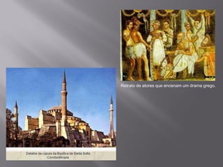 Retrato de atores que encenam um drama grego.
 