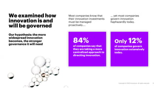 We examined how
innovation is and
will be governed
84%
of companies say that
they are taking a more
centralized approach t...